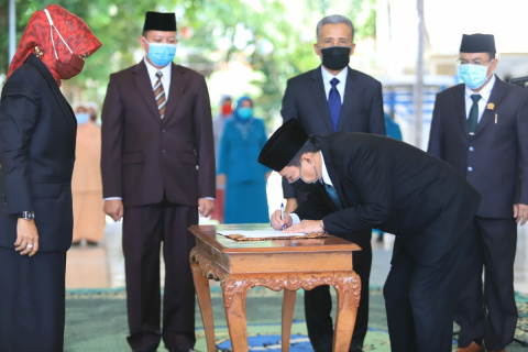 Ijin Mendagri Turun, Wabup Lantik Pejabat Eselon II Dengan Protap Pengamanan Covid-19