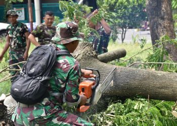 Prajurit Yonif 5 Marinir Bantu Warga Sidoarjo Korban Bencana Angin Puting Beliung